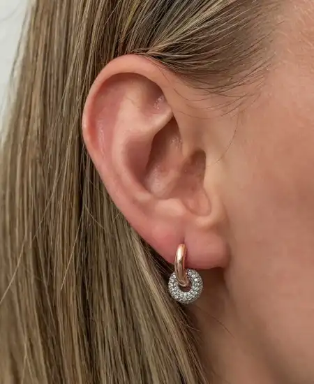 Gümüş Sallantılı Rose Halka Küpe