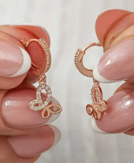 Gümüş Sallantılı Rose Kelebek Kadın Küpe