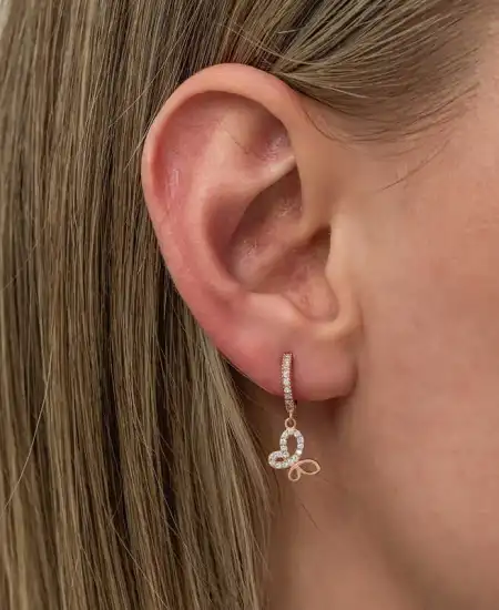 Gümüş Sallantılı Rose Kelebek Kadın Küpe