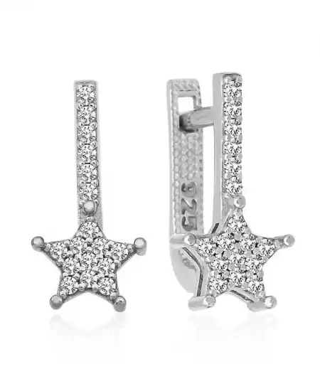 Gümüş Sallantılı Yıldız Taşlı Küpe