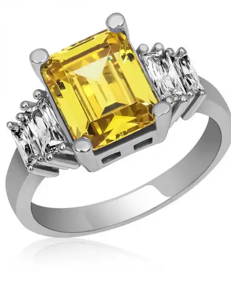 Gümüş Sarı Baget Taşlı Bayan Yüzük