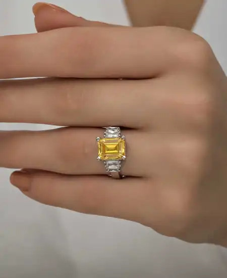 Gümüş Sarı Baget Taşlı Bayan Yüzük