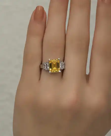 Gümüş Sarı Baget Taşlı Bayan Yüzük