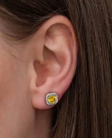 Gümüş Sarı Baget Taşlı Çivili Kadın Küpe