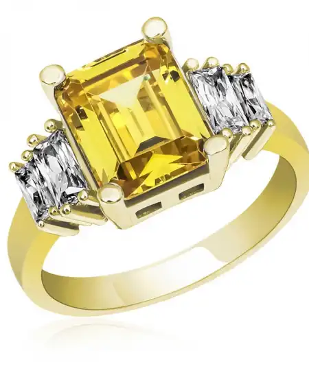 Gümüş Sarı Baget Taşlı Gold Bayan Yüzük