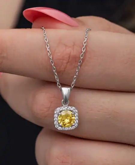 Gümüş Sarı Baget Taşlı Kadın Kolye