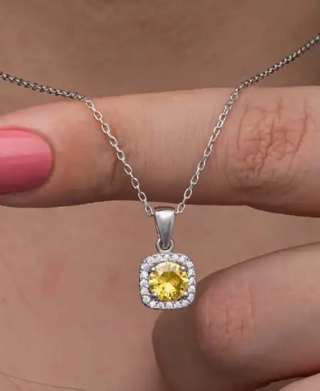 Gümüş Sarı Baget Taşlı Kadın Kolye