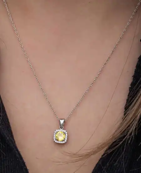 Gümüş Sarı Baget Taşlı Kadın Kolye