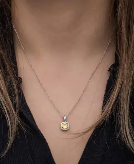 Gümüş Sarı Baget Taşlı Kadın Kolye