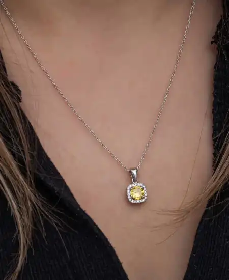 Gümüş Sarı Baget Taşlı Kadın Kolye