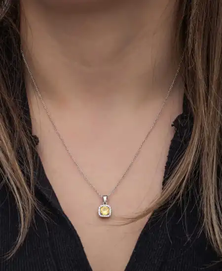 Gümüş Sarı Baget Taşlı Kadın Kolye