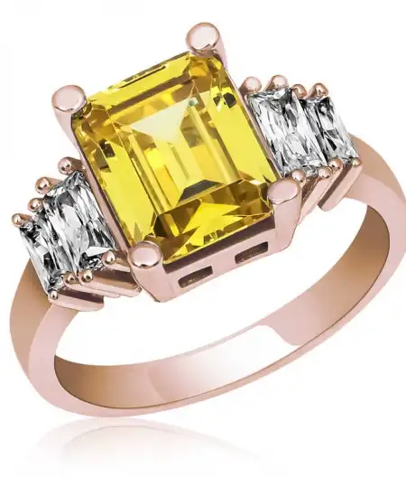 Gümüş Sarı Baget Taşlı Rose Bayan Yüzük