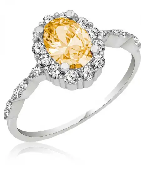 Gümüş Sarı Oval Taşlı Kadın Yüzük