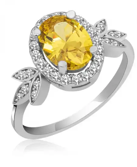 Gümüş Sarı Oval Taşlı Kadın Yüzük