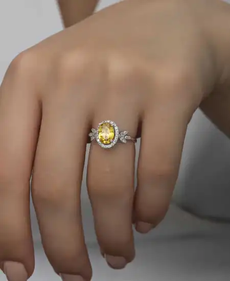 Gümüş Sarı Oval Taşlı Kadın Yüzük