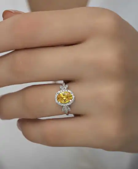 Gümüş Sarı Oval Taşlı Kadın Yüzük