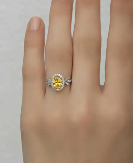 Gümüş Sarı Oval Taşlı Kadın Yüzük