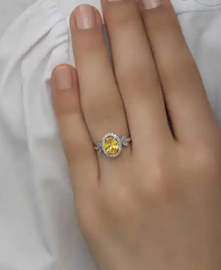 Gümüş Sarı Oval Taşlı Kadın Yüzük