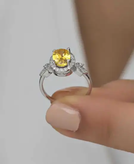 Gümüş Sarı Oval Taşlı Kadın Yüzük