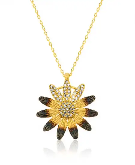 Gümüş Sarı Papatya Bayan Kolye