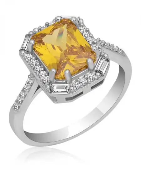 Gümüş Sarı Taşlı Baget Kare Kadın Yüzük