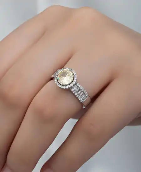 Gümüş Sarı Tek Taş Kadın Yüzük