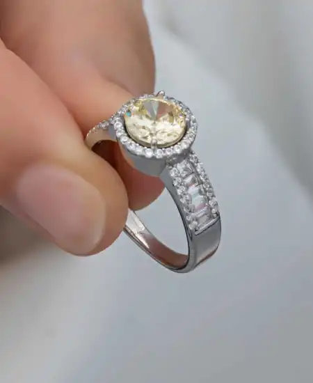 Gümüş Sarı Tek Taş Kadın Yüzük