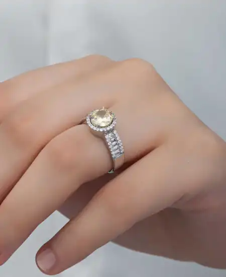 Gümüş Sarı Tek Taş Kadın Yüzük