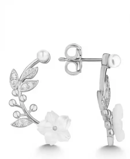 Gümüş Sedef Çiçek Çivili Kadın Küpe