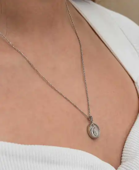 Gümüş Sedef Taşlı Ay Yıldız Hilal Kadın Kolye