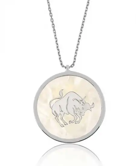 Gümüş Sedef Taşlı Boğa Burcu Bayan Kolye