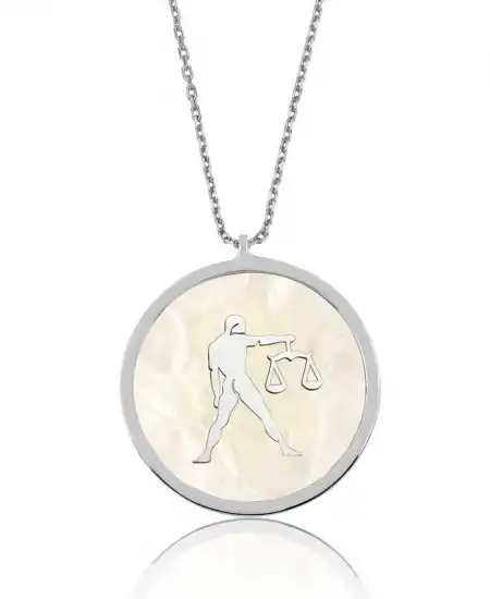 Gümüş Sedef Taşlı Terazi Burcu Bayan Kolye