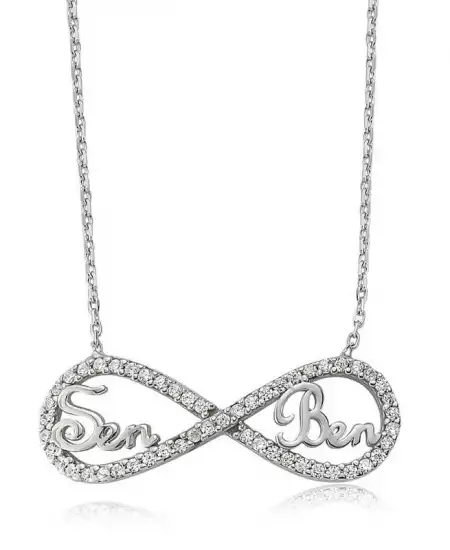 Gümüş Sen Ben Yazılı Sonsuzluk Bayan Kolye