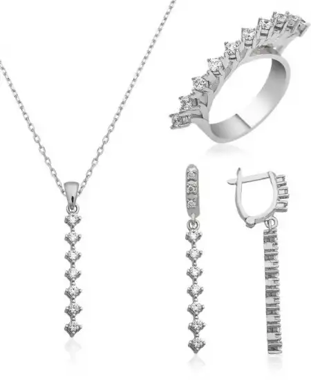 Gümüş Sıra Taşlı Bayan Set