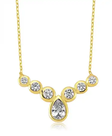 Gümüş Sıra Taşlı Damla Bayan Kolye