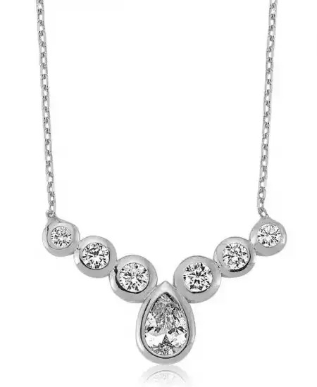 Gümüş Sıra Taşlı Damla Kadın Kolye