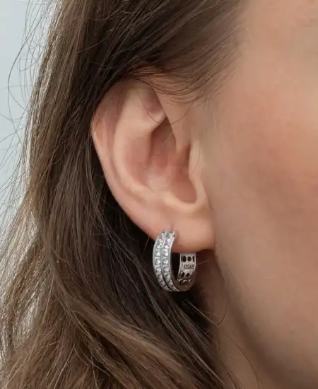 Gümüş Sıra Taşlı Halka Kadın Küpe