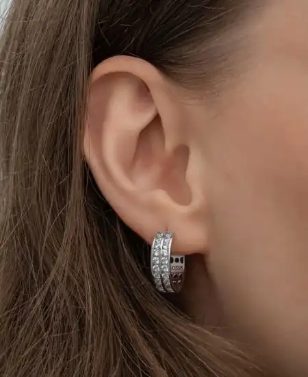 Gümüş Sıra Taşlı Halka Kadın Küpe