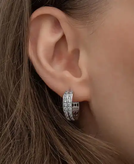 Gümüş Sıra Taşlı Halka Kadın Küpe