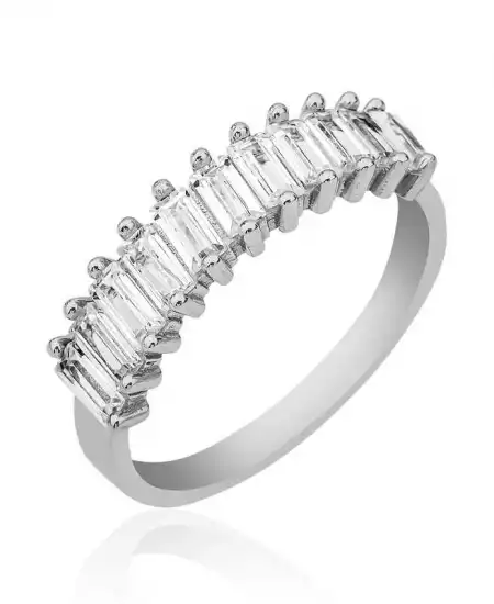 Gümüş Sıralı Baget Taşlı Bayan Yüzük