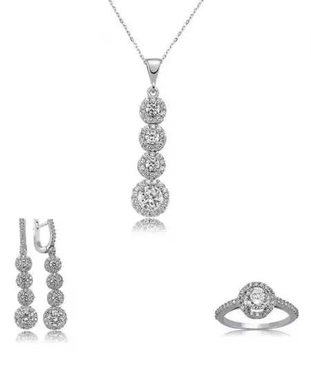 Gümüş Sıralı Dört Taş Bayan Set