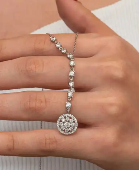 Gümüş Sıralı Zirkon Taşlı Çiçek Kadın Kolye