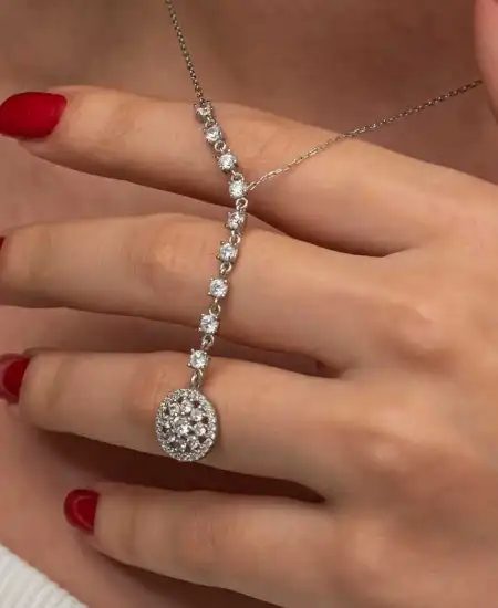 Gümüş Sıralı Zirkon Taşlı Çiçek Kadın Kolye