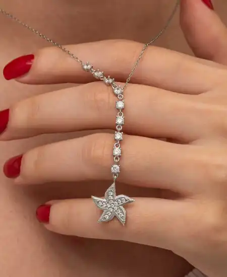 Gümüş Sıralı Zirkon Taşlı Deniz Yıldızı Kadın Kolye