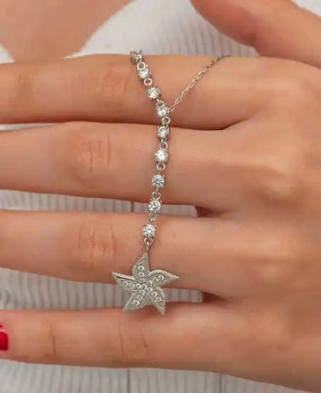 Gümüş Sıralı Zirkon Taşlı Deniz Yıldızı Kadın Kolye