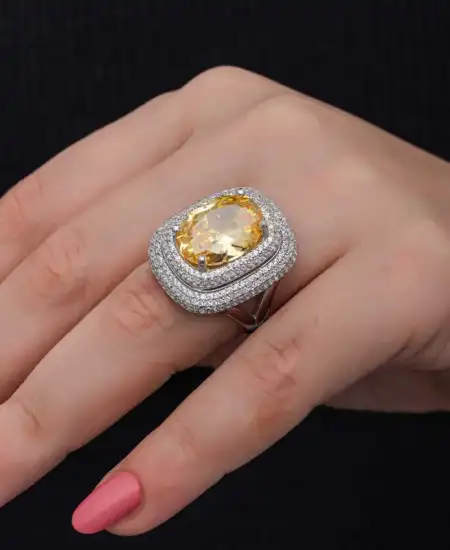 Gümüş Sitrin Taşlı Kadın Yüzük