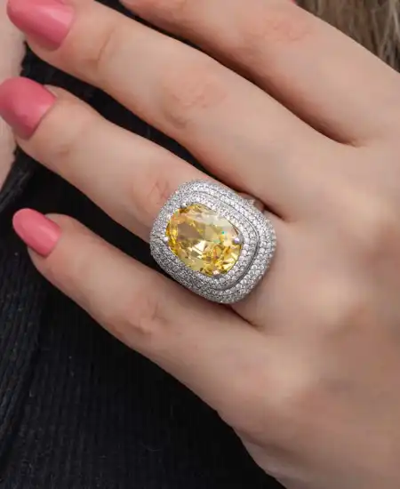 Gümüş Sitrin Taşlı Kadın Yüzük