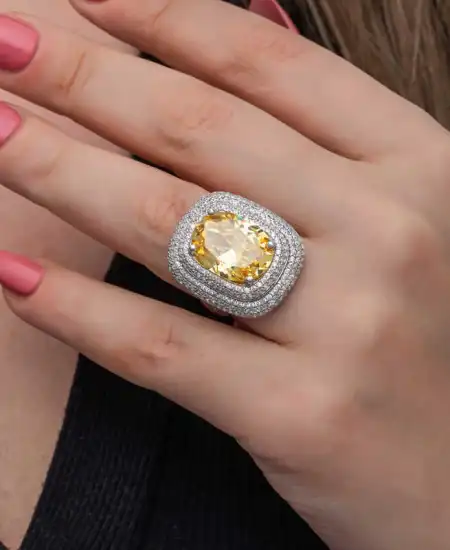 Gümüş Sitrin Taşlı Kadın Yüzük