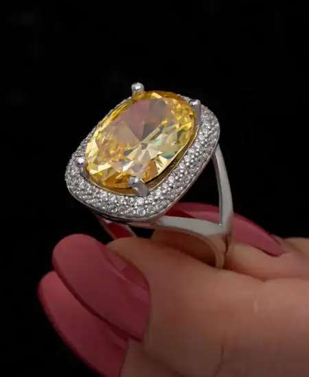 Gümüş Sitrin Taşlı Kare Kadın Yüzük