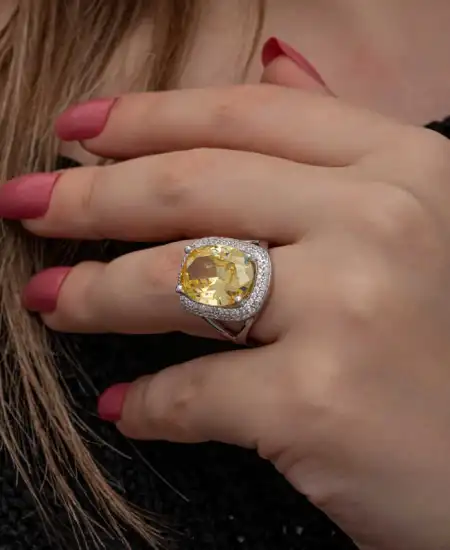 Gümüş Sitrin Taşlı Kare Kadın Yüzük